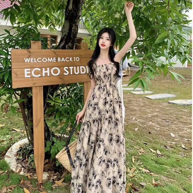 Ethereal Floral Spaghetti Strap Maxi Dress – Summer Vacation Fairycore Look
