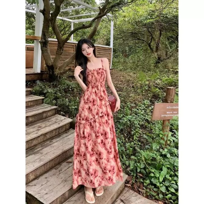 Ethereal Floral Spaghetti Strap Maxi Dress – Summer Vacation Fairycore Look - 图片 5