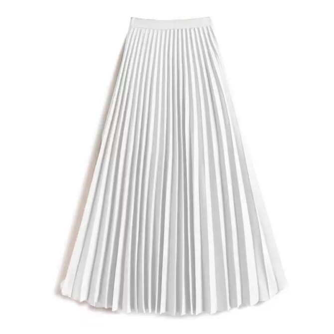 Elegant Solid Satin Pleated Midi Skirt – Plus Size Versatile Style - 图片 6