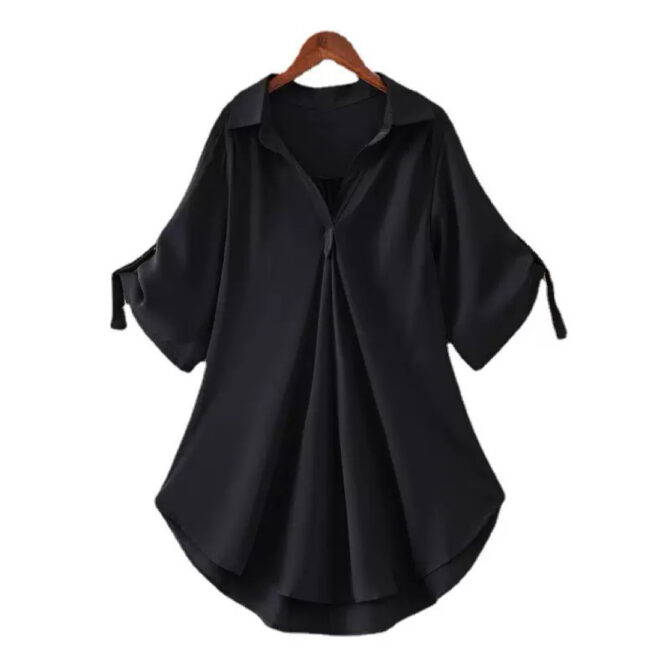 Summer Loose Fit Chiffon Blouse – Mid-Length Short Sleeve Waist-Cinching Top for Women - 图片 6