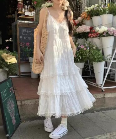 Sweet and Youthful French Style Sleeveless Dress – Spring Vacation Boho A-Line Cake Long Dress for Petite Women