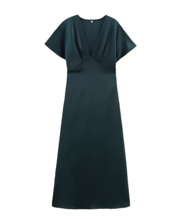 Satin V-neck waisted dress