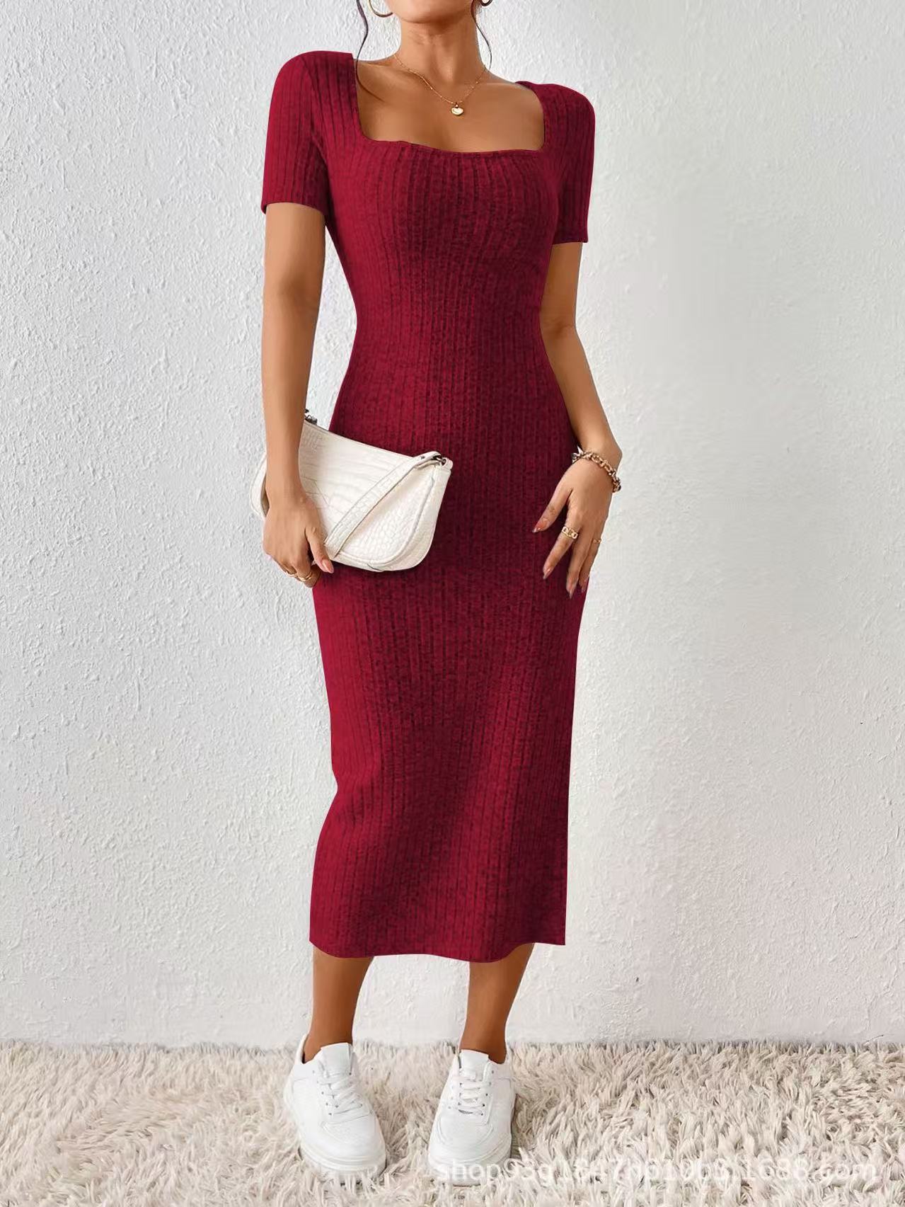 Square-necked short-sleeved knitted dress - 图片 6