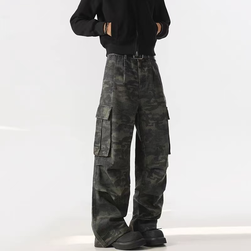 Camouflage multi-pocket workwear wide-leg trousers - 图片 2