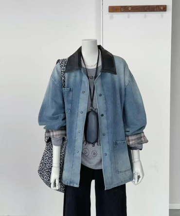 Contrast collar denim shirt jacket