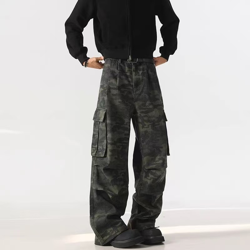 Camouflage multi-pocket workwear wide-leg trousers - 图片 3