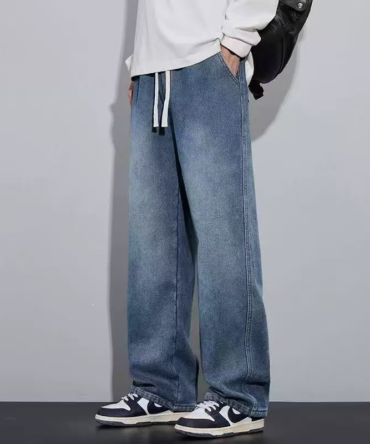 Drawstring waist wide-leg jeans