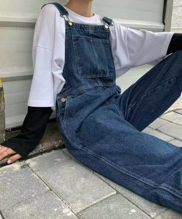 Vintage denim suspender pants