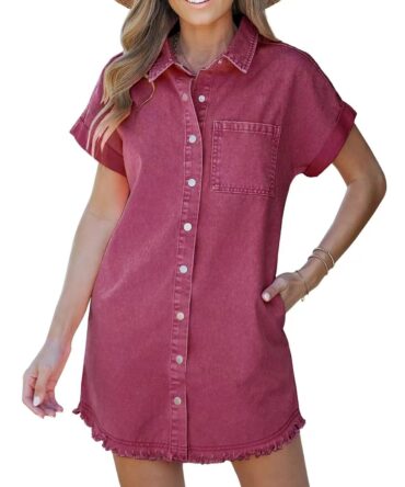 Short-sleeved denim shirt dress