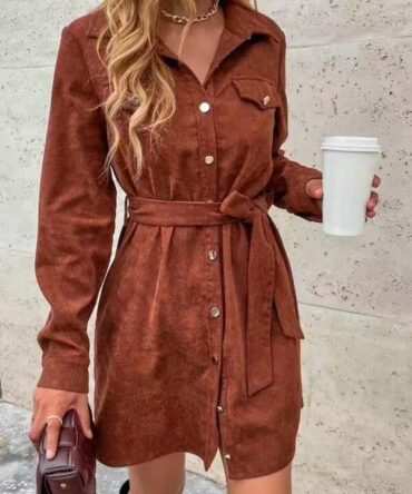 Corduroy lace-up shirt dress
