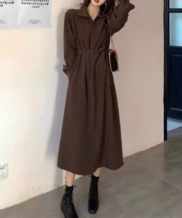 Waist-tight shirt dress with lace