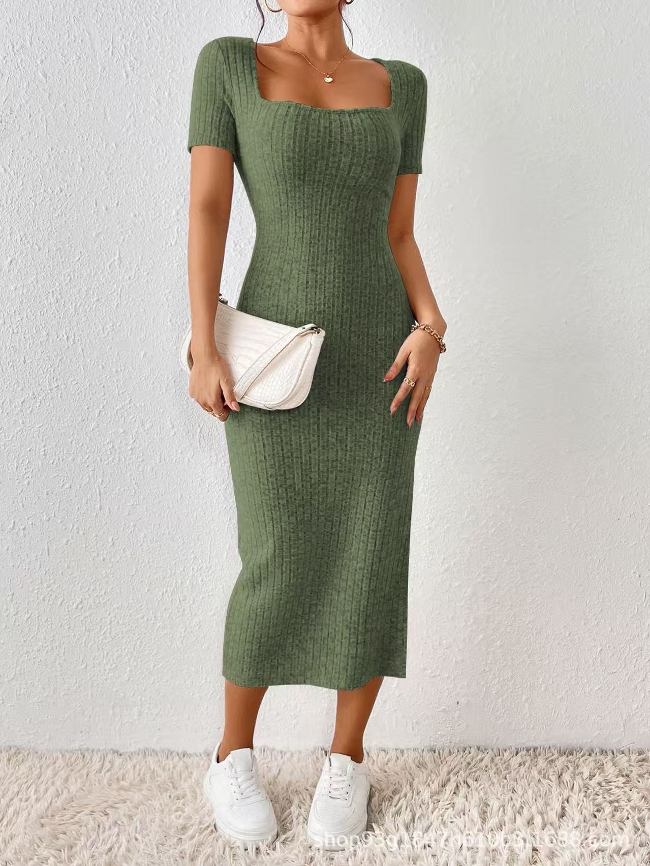 Square-necked short-sleeved knitted dress - 图片 4