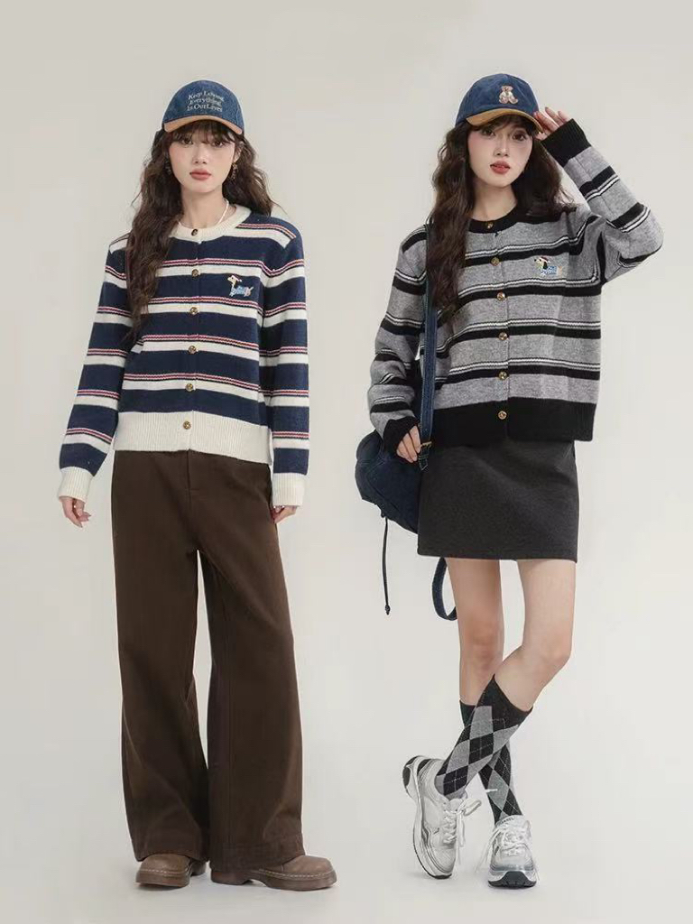 Striped embroidered knitted cardigan - 图片 4