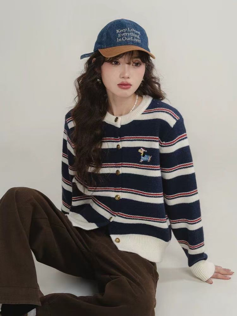 Striped embroidered knitted cardigan - 图片 3