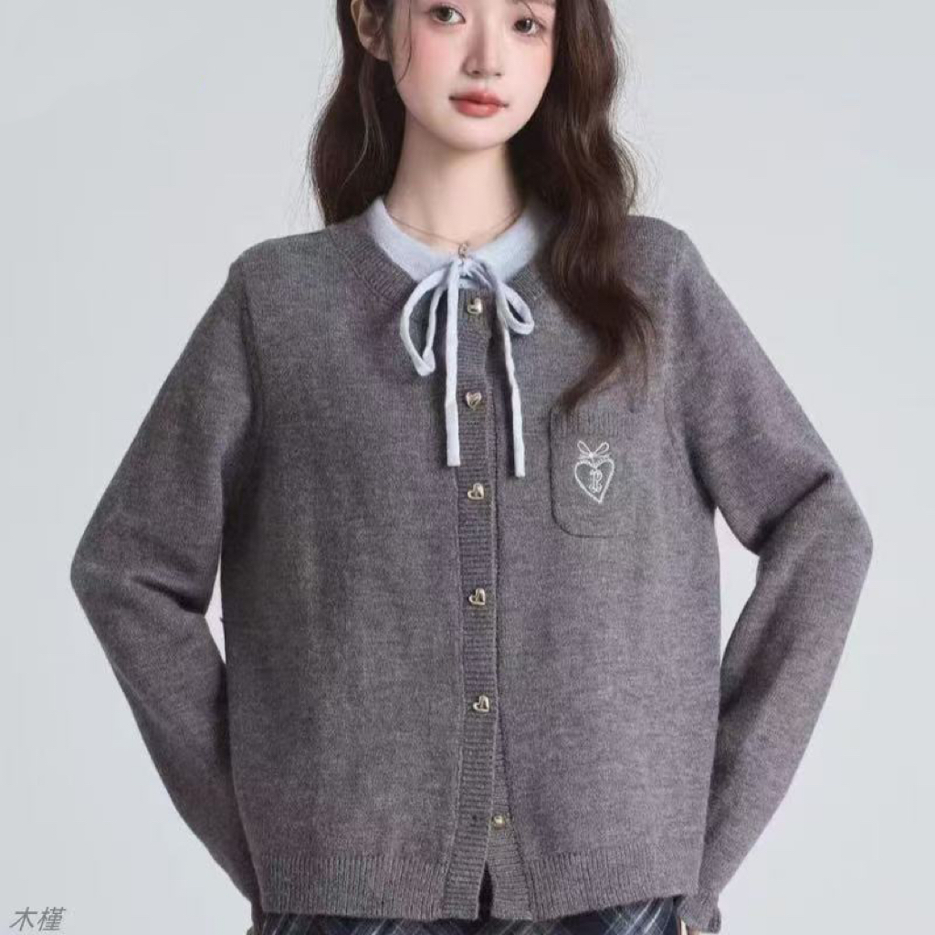 Round-neck embroidered knitted cardigan - 图片 5