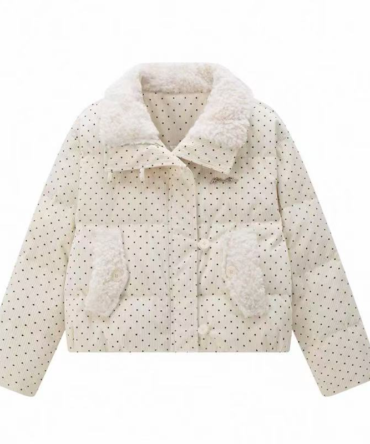 Polka dot stitching plush collar short coat