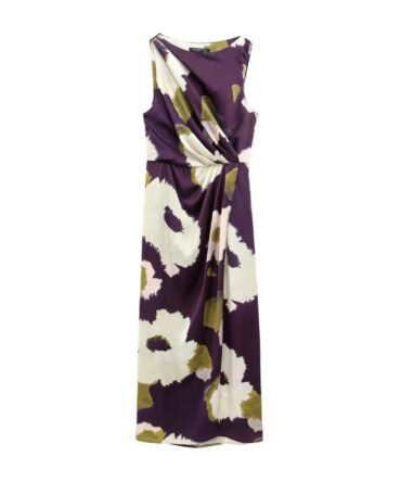 Printed pleated sleeveless dress