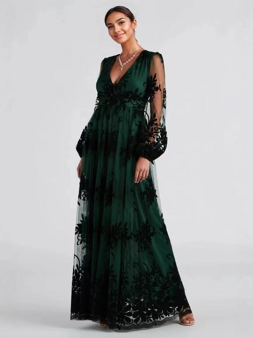 Velvet floral mesh dress skirt - 图片 6