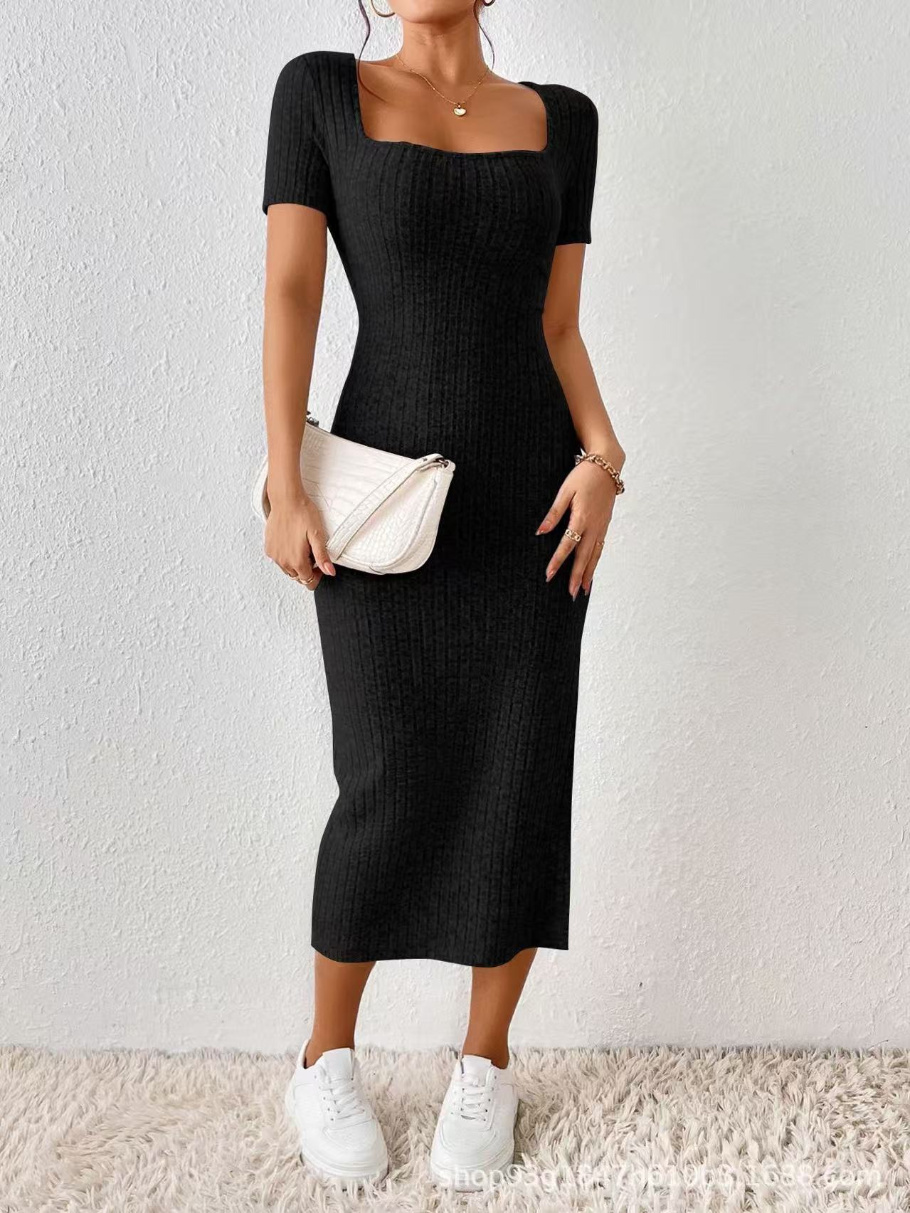 Square-necked short-sleeved knitted dress - 图片 2