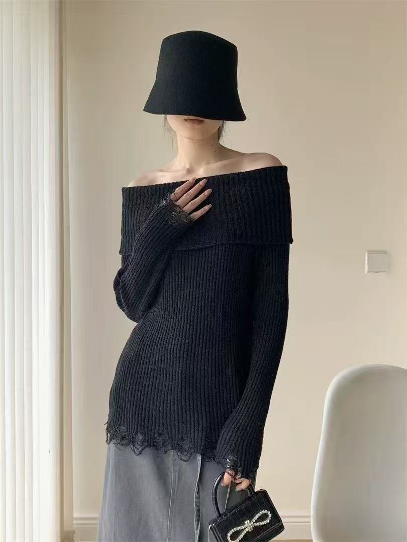 Wool-edged decorated off-shoulder knitwear - 图片 2