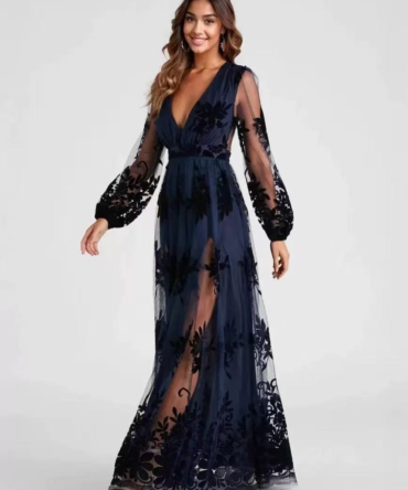 Velvet floral mesh dress skirt