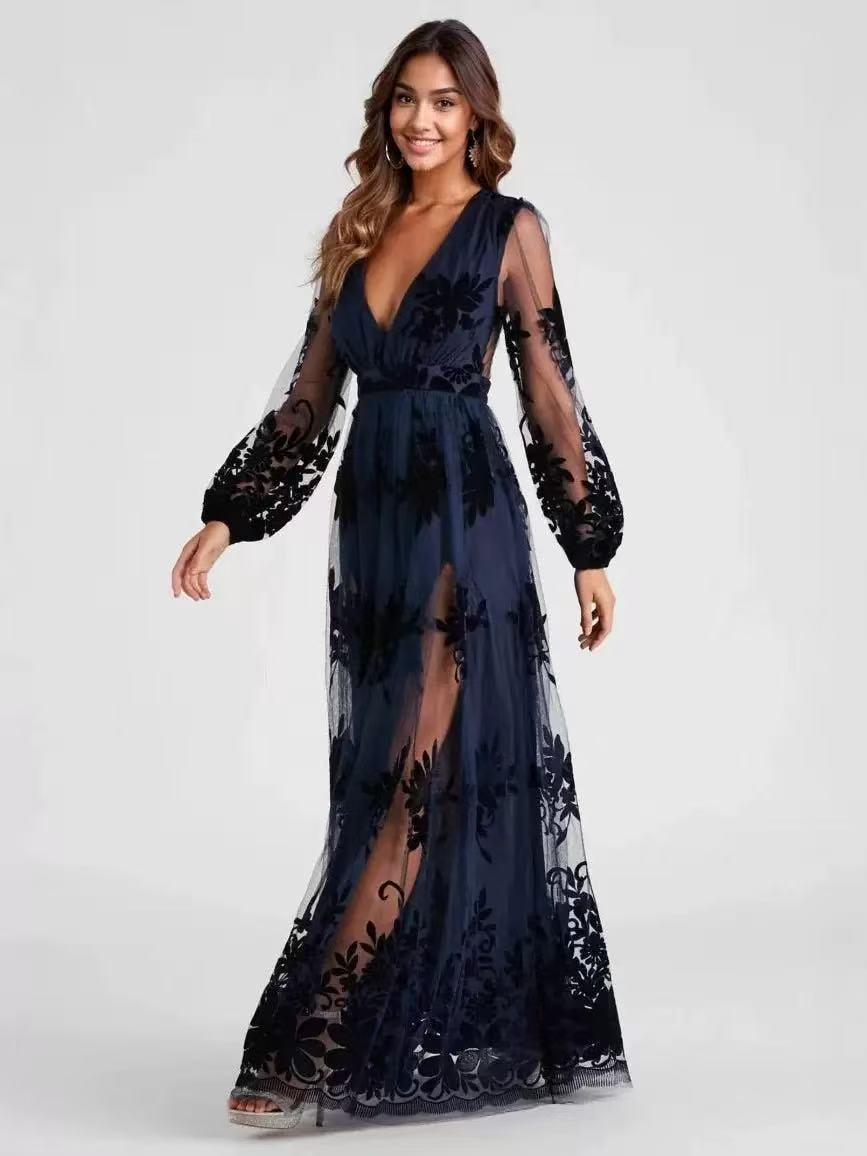 Velvet floral mesh dress skirt