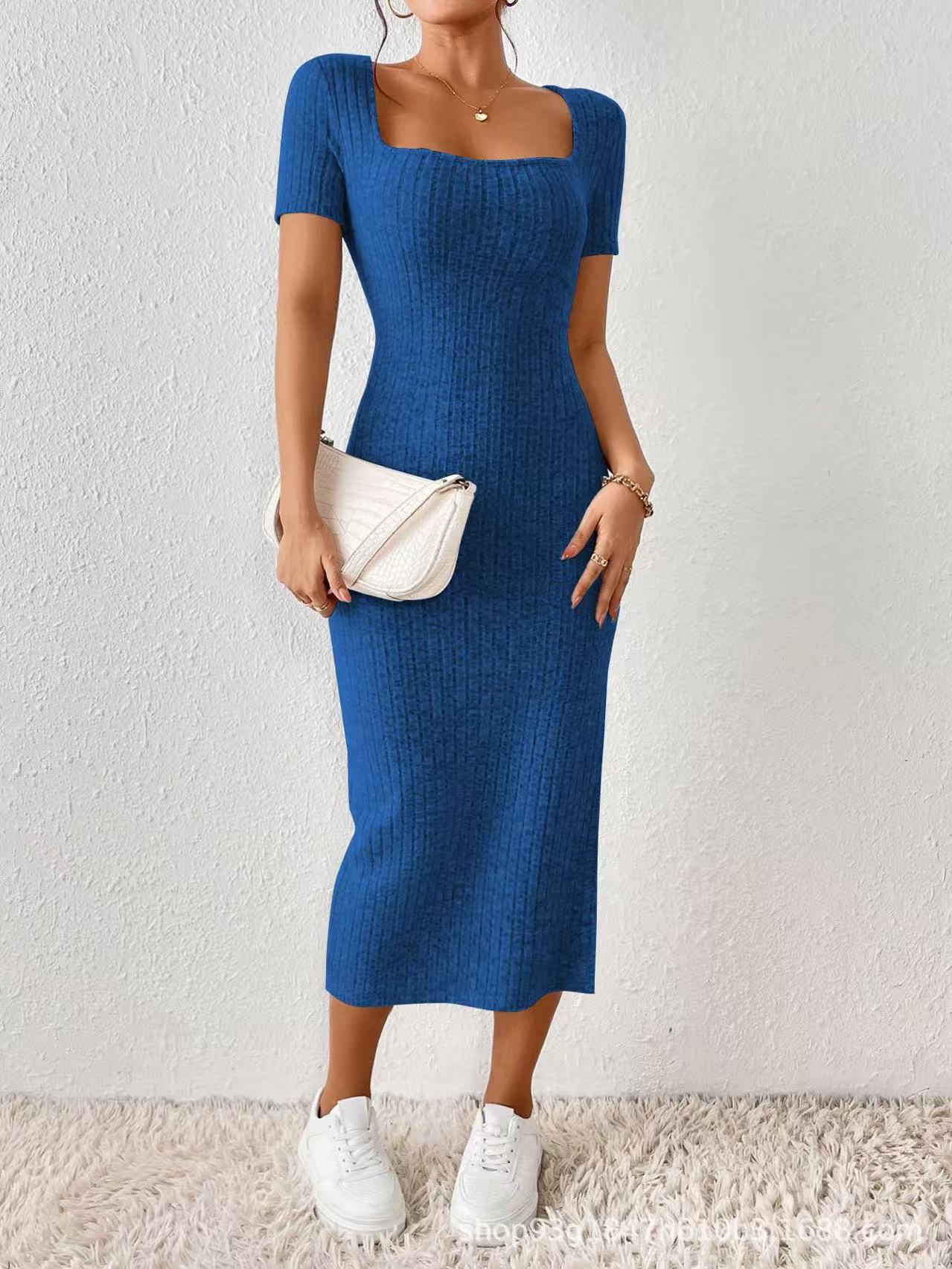 Square-necked short-sleeved knitted dress - 图片 5