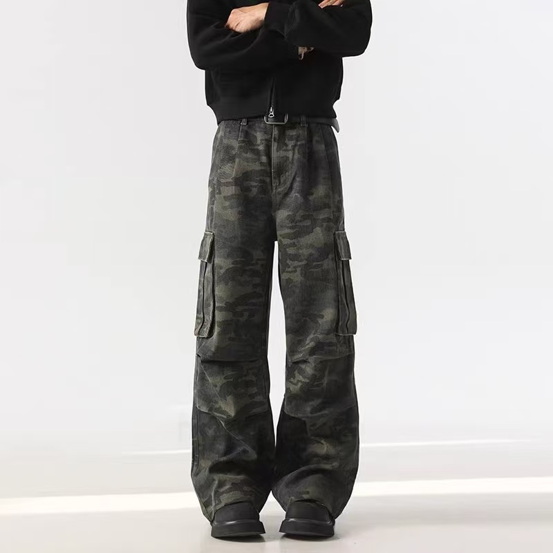 Camouflage multi-pocket workwear wide-leg trousers - 图片 4