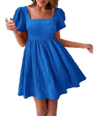 Square collar puff sleeve waist dress