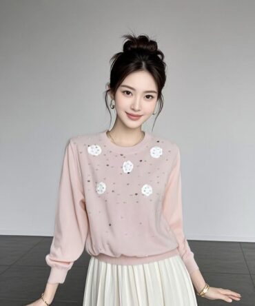 Flower stud beaded decorative knitwear