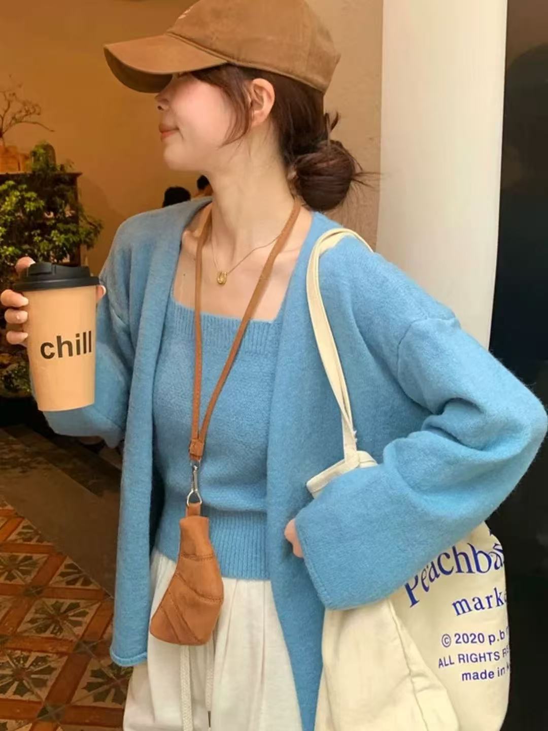 Knitted cardigan set (including suspenders) - 图片 2