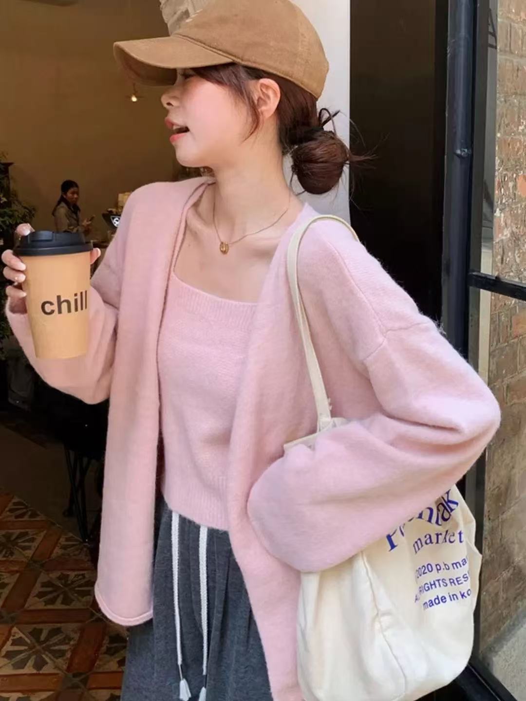 Knitted cardigan set (including suspenders) - 图片 4