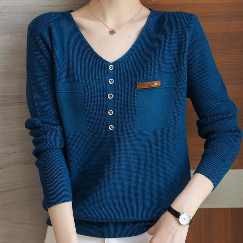 V-neck button-decorated knitwear - 图片 3