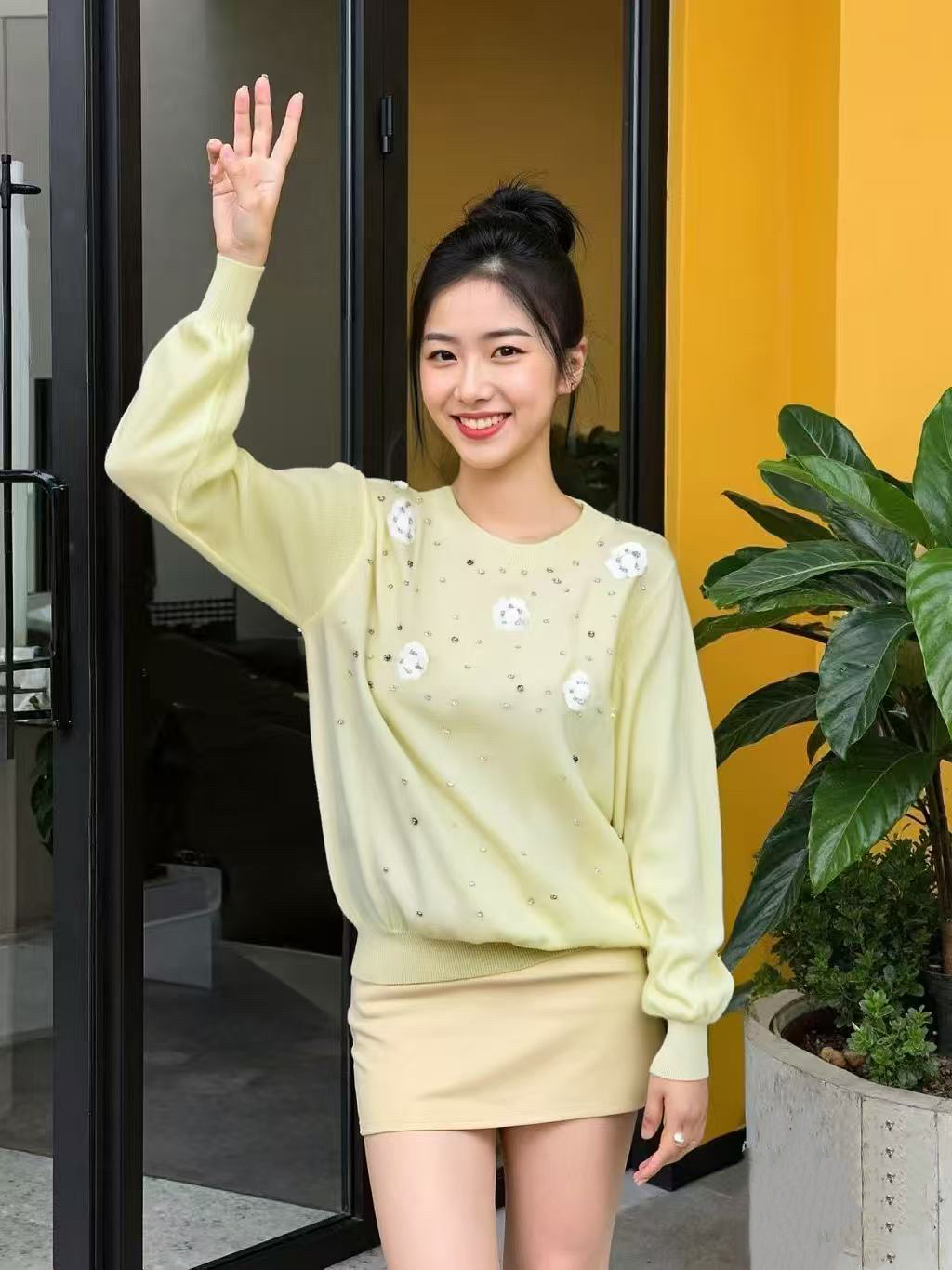 Flower stud beaded decorative knitwear - 图片 5