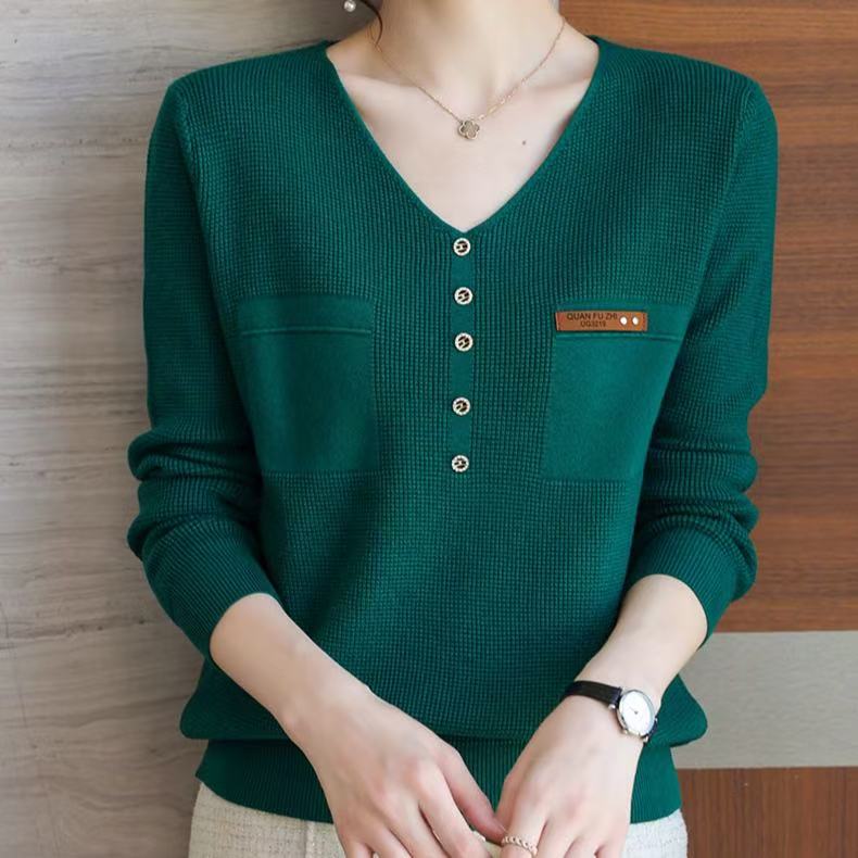 V-neck button-decorated knitwear - 图片 2