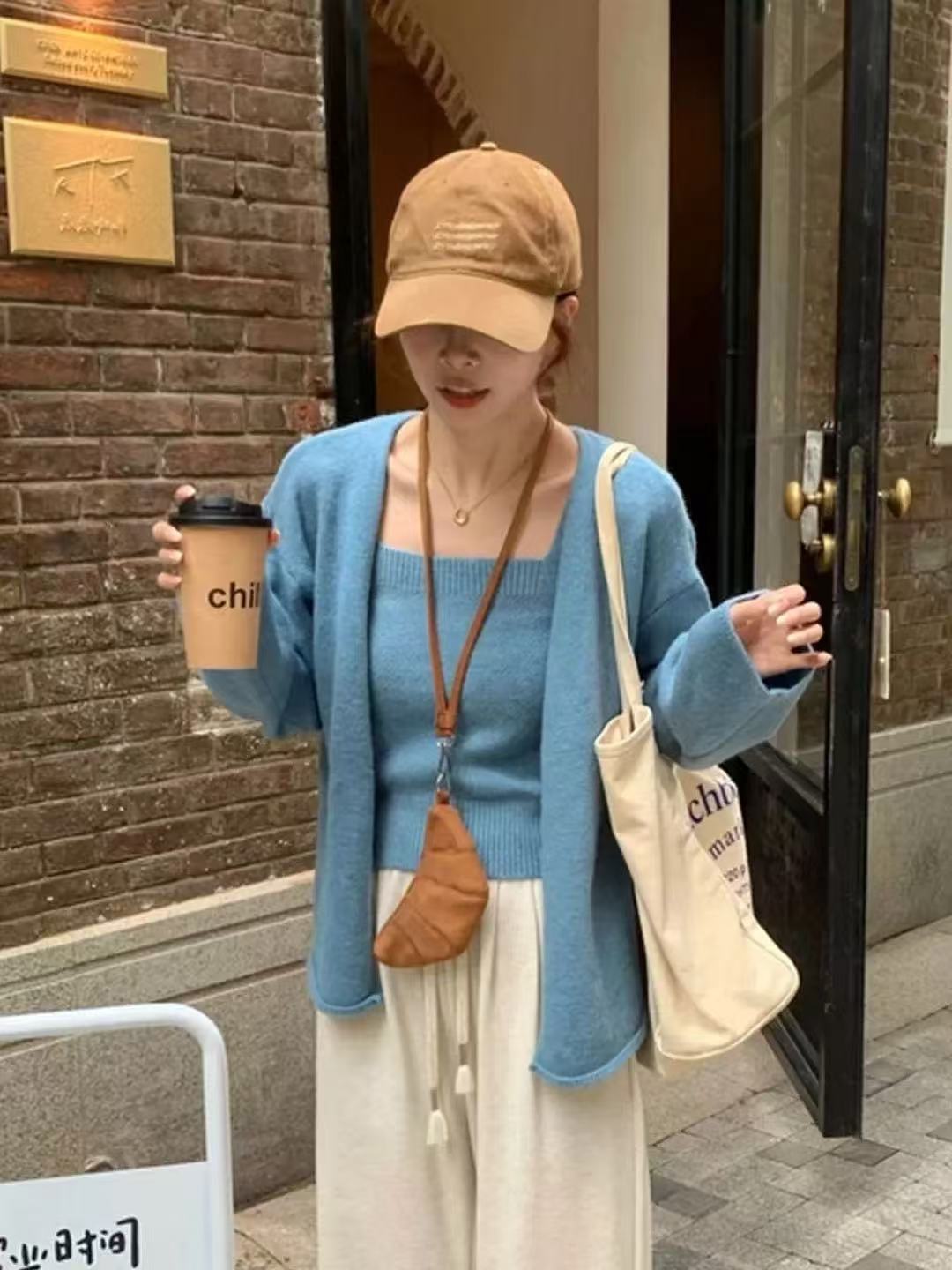 Knitted cardigan set (including suspenders) - 图片 5