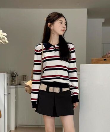 Striped Lapel Knitwear